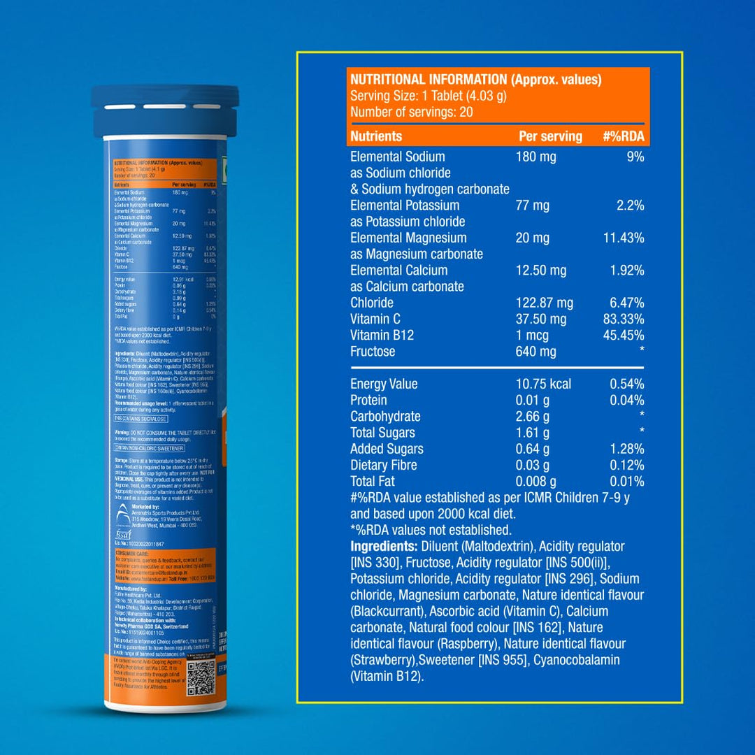 Fast&Up Reload (5 Litres) Low Sugar energy drink for Instant Hydration - 20 Effervescent Tablets with 5 Essential Electrolytes + Added Vitamins - Certified Electrolytes Drink - Forest Fruits flavour