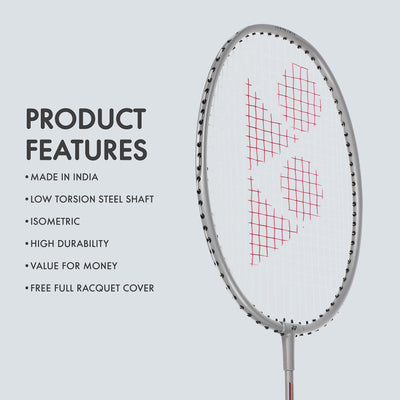 YONEX GR 303i Aluminium Strung Badminton Racket with Full Racket Cover (Silver) | For Beginners | 83 grams | High Durability