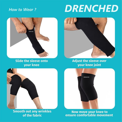 DRENCHED Knee Support Compression Sleeve | Pair Strechable Knee Brace for Men & Women | Knee Support for Knee pain, Running, Basketball, Weightlifting- Black