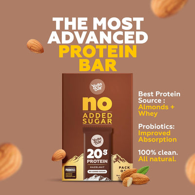 Yogabar No added sugar Hazelnut protein bars | Pack of 6 | 420g