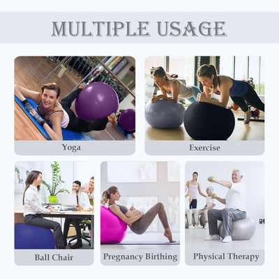 Soft Exercise ball, Anti-Burst Yoga Ball Chair Supports 2200lbs, Stability Swiss Ball w/ Pump for Pregnancy Birthing, Excersize, Workout, Fitness, Balance, Gym, Physio, Abs (Office & Home & School)