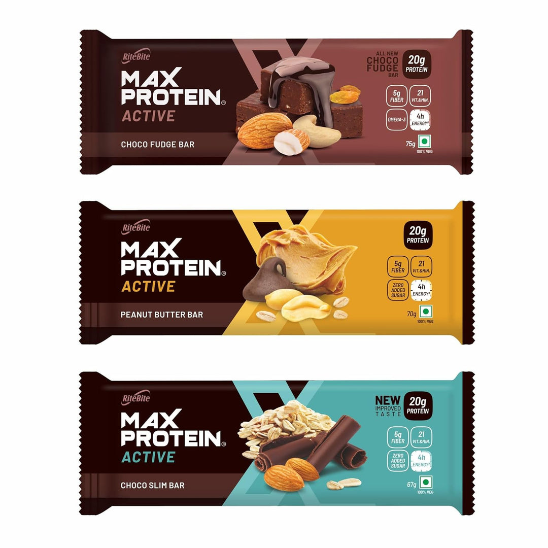 RiteBite Max Protein Active Assorted 20g Protein Bars (Pack of 5), 357g