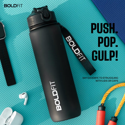 Boldfit Sipper Water Bottle Motivational 1L Black