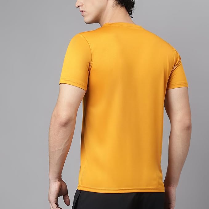 Men's Slim Fit Polyester Half Sleeve Yellow T Shirt - Quick Dry Lycra Sports Training Tee for Gym | Running | Workout