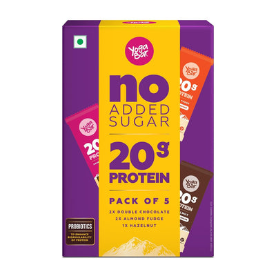 Yogabar No Added Sugar 20g Protein Bars | High Protein & Energy Bars | Added Probiotics & Whey | 20g Protein & 10g Fibre Nutrition Bars| Pack of 5 x 70g Each | No Preservatives