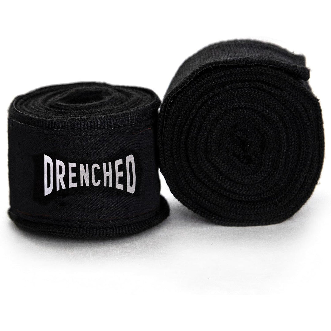 DRENCHED Elastic Cotton Hand Wraps 108' Inner Boxing Gloves Martial Arts Wraps for Men & Women|Wrist Support Hand Wrap for Boxing MMA Kickboxing Muay Thai (Black)