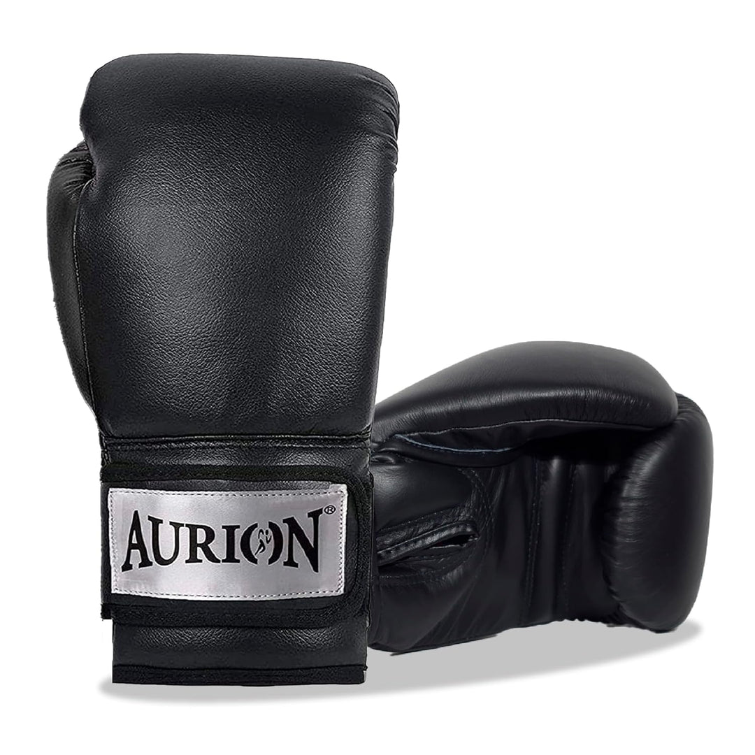 Aurion by 10Club Longlasting Faux Leather Pro Boxing Gloves - (Black | 10oz | 1pair) for Men and Women | Everlasting Boxing Gloves | Gym Equipment | Twin Punching Gloves | Sports Equipment | Kickboxing