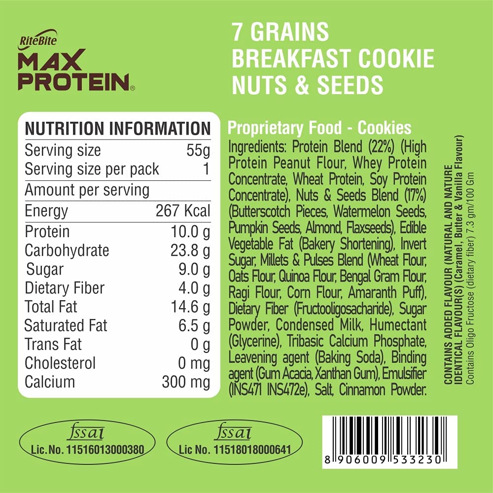 RiteBite Max Protein Nuts & Seeds Cookies (Pack of 12), 660g