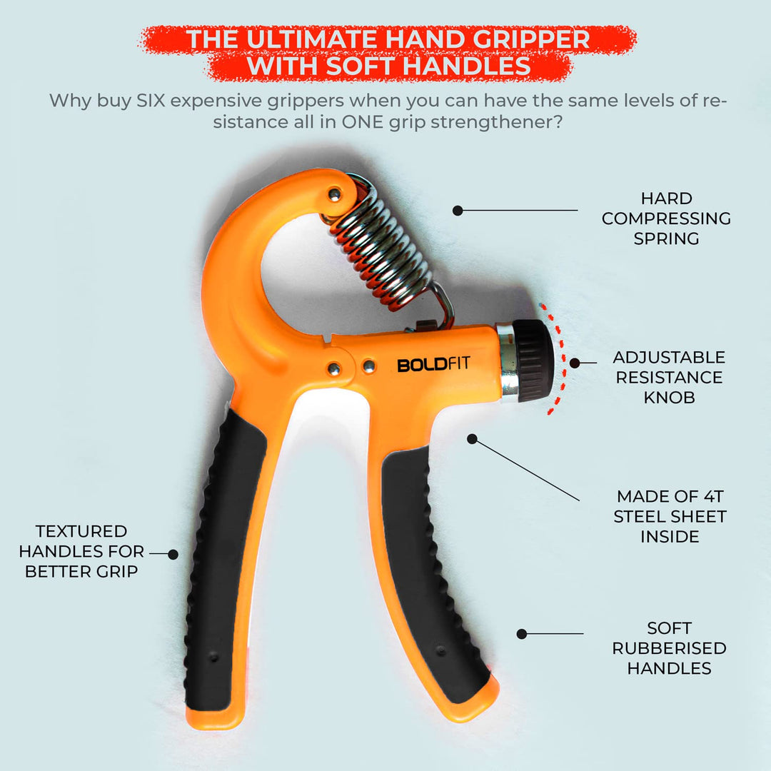 Boldfit Adjustable Hand Grip Strengthener, Hand Gripper for Men & Women for Gym Workout Hand Exercise Equipment - 10-40Kg ,Orange