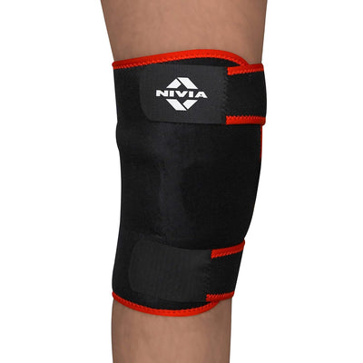 Nivia Orthopedic knee support with Adjustable Velcro for men and women,adjustable knee support, for sports,for running, for cycling, pain relief knee cap, knee brace, knee guard,Free Size (Black-Red)
