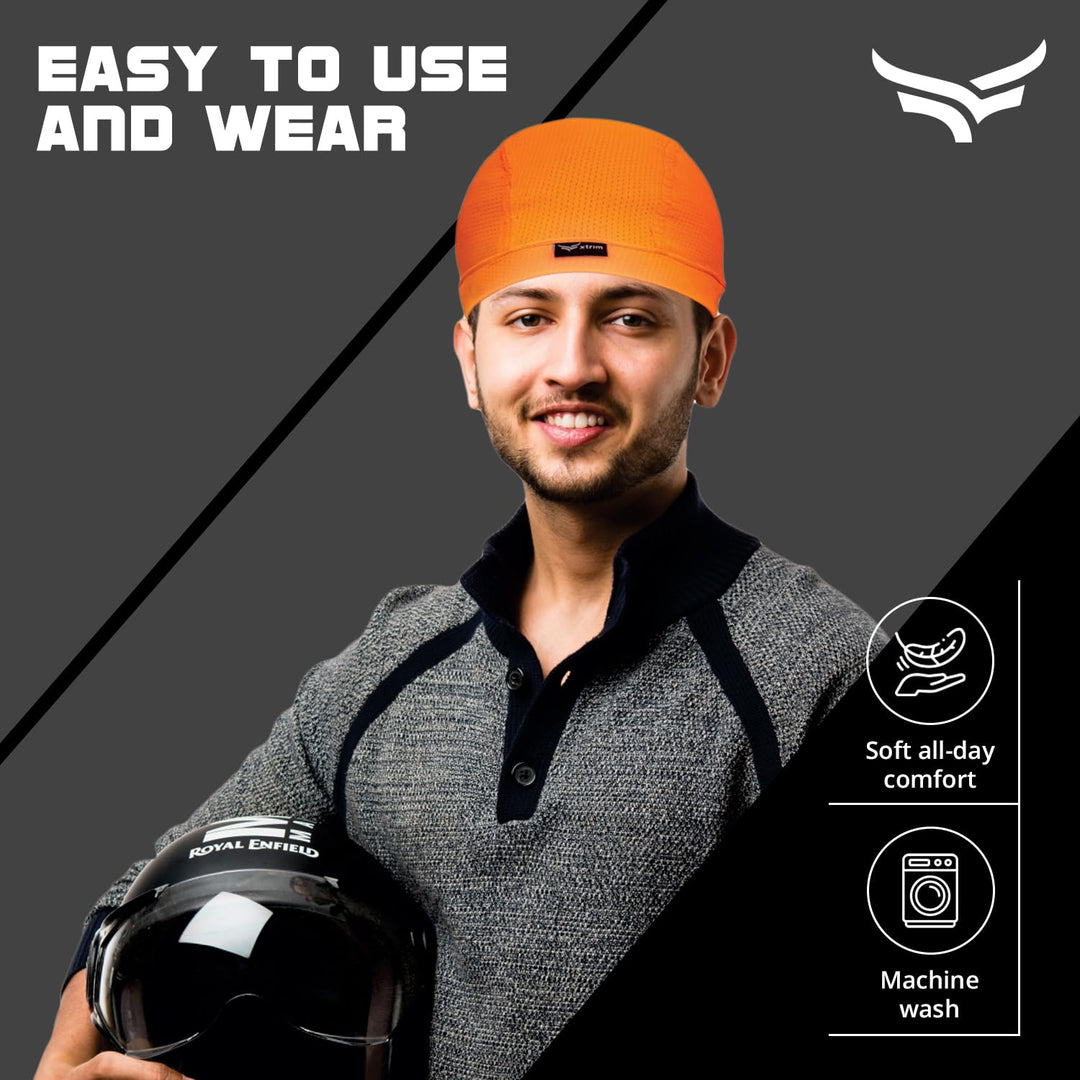 Unisex Helmet Skull Cap for Bikers & Cyclists | Cotton Head Cap | Hair Inner Helmet Cover Cap for Men | Sweat Cooling Skull Cap for Women | Skull Cap for Summer (Orange | One Size Fits All)
