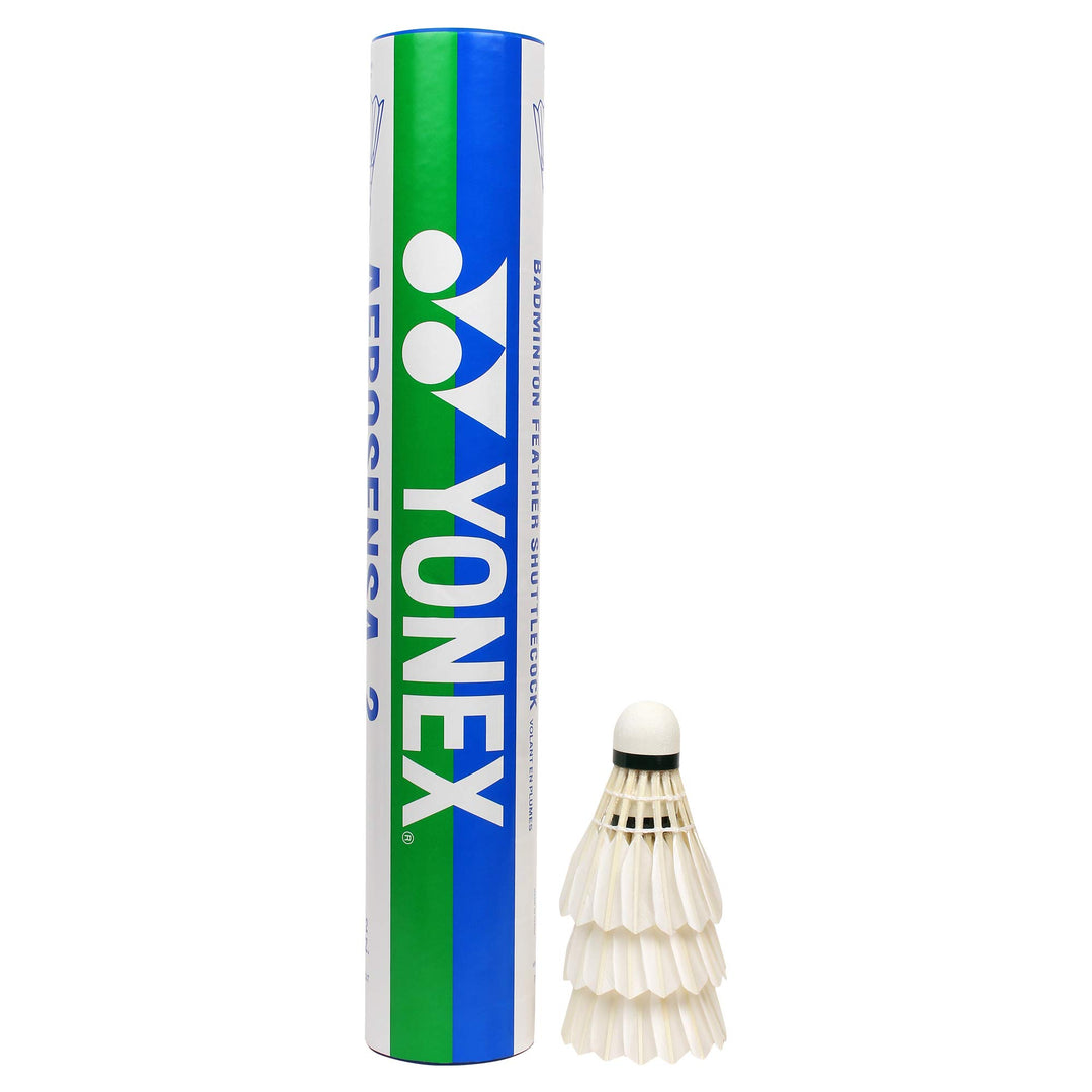 Yonex Aerosensa 2 Feather Badminton Shuttlecocks (White, Medium Speed )  | Real Goose Feathers | Solid Cork | Pack Of 12