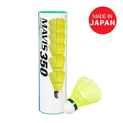 Yonex Mavis 350 Badminton Shuttlecocks | Color: Yellow | Size: Standard | Material: Nylon | Speed: Slow | Pack of 6 | For Unisex | Goose Feathers | Lightweight and Durable | Solid Cork Base | Ideal for all Professional Level Players