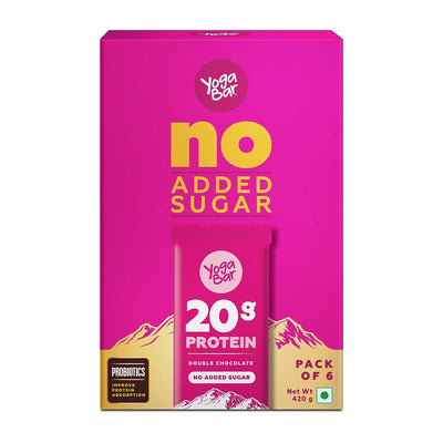 Yogabar No Added Sugar Double Chocolate Protein Bars | Pack of 6 | 420g