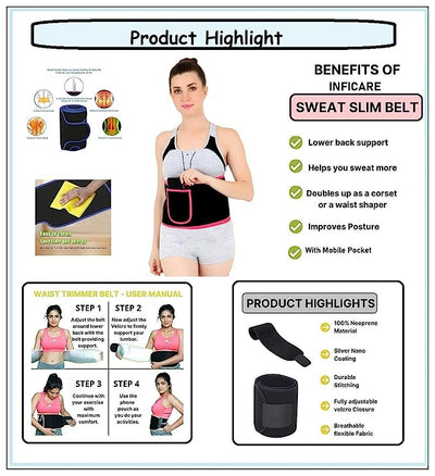 Neoprene Royal Pink Ab Trainer Waist Support Belt with Mobile Pocket | Stomach Back Exercise Tummy Body Wrap for Men & Women