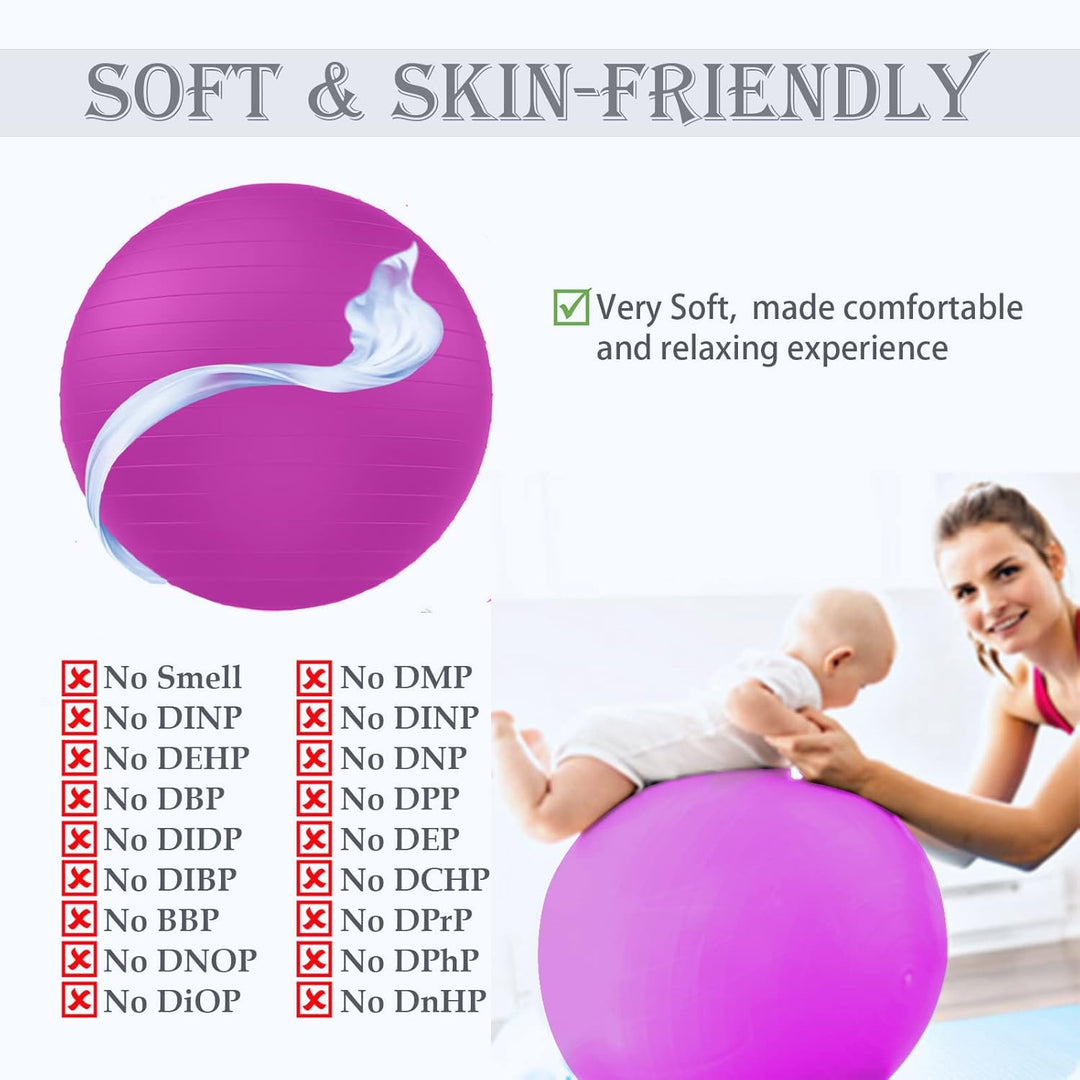 Soft Exercise ball, Anti-Burst Yoga Ball Chair Supports 2200lbs, Stability Swiss Ball w/ Pump for Pregnancy Birthing, Excersize, Workout, Fitness, Balance, Gym, Physio, Abs (Office & Home & School)