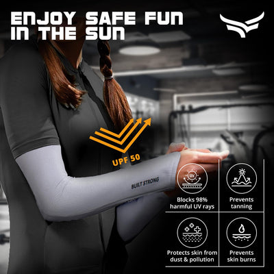 Unisex Arm Sleeves for Outdoor & Indoor Use | UV Tan Protection | Long Sun Sleeves for Men & Women | Perfect for Cycling | Running & Outdoor Activities (Grey)