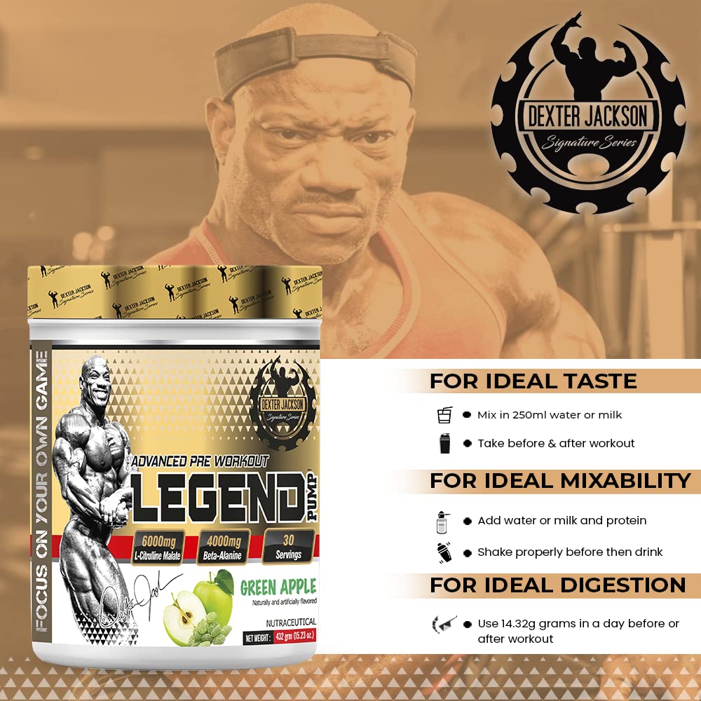 Dexter Jackson Legend Pump | Advanced Pre-workout Formula | Green Apple Flavor | 432 Gram