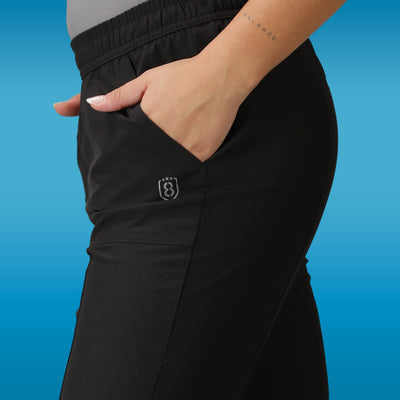 Women's Solid Training Black Track Pants with Elasticated waist & Pockets.