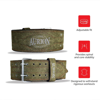 Aurion by 10Club Sued Leather Powerlifting Gym Belt-Medium | Weight Lifting Belt for Heavy Workout for Men & Women | Professional Heavy Weight Lifting Belt - Olive Green