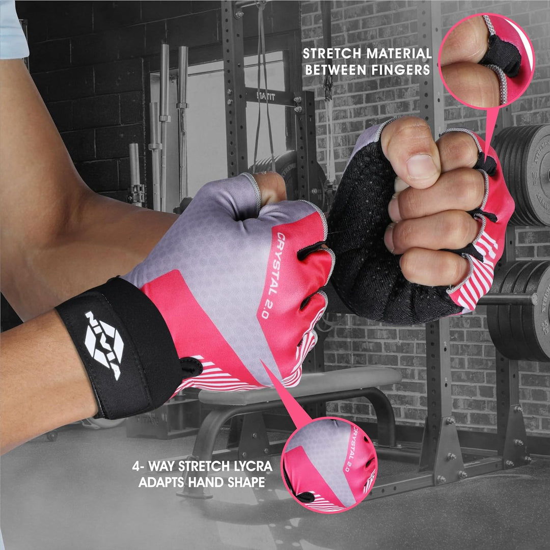 Nivia Crystal 2.0 with Strap Fitness Gloves for Men & Women, Gloves Gym Workout, Gym Accessories Men, Gym Gloves Men Workout, Sport Glove, Fitness Gloves, Hand Gloves Gym Men (Large) - Pink