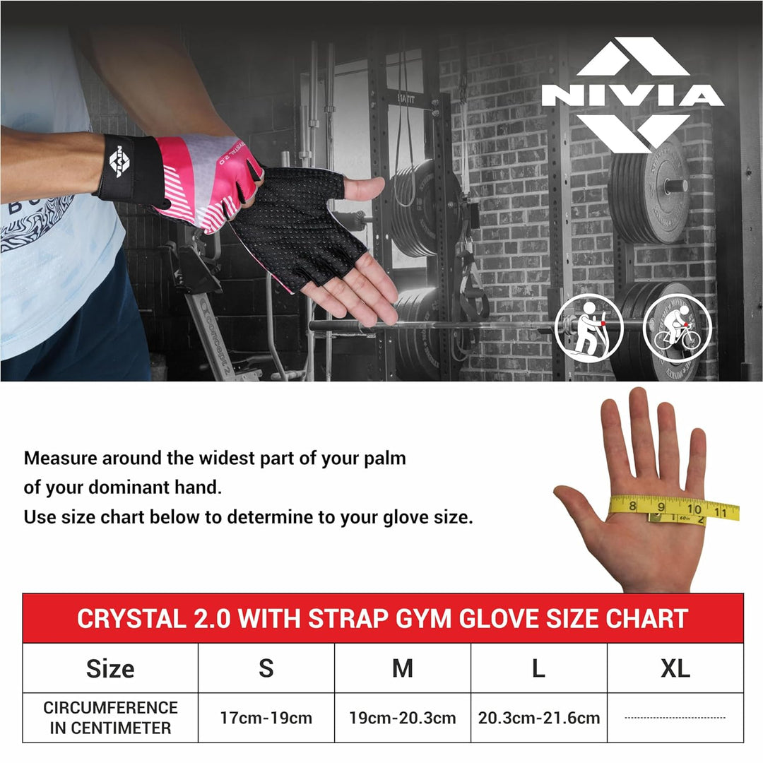 Nivia Crystal 2.0 with Strap Fitness Gloves for Men & Women, Gloves Gym Workout, Gym Accessories Men, Gym Gloves Men Workout, Sport Glove, Fitness Gloves, Hand Gloves Gym Men (Large) - Pink