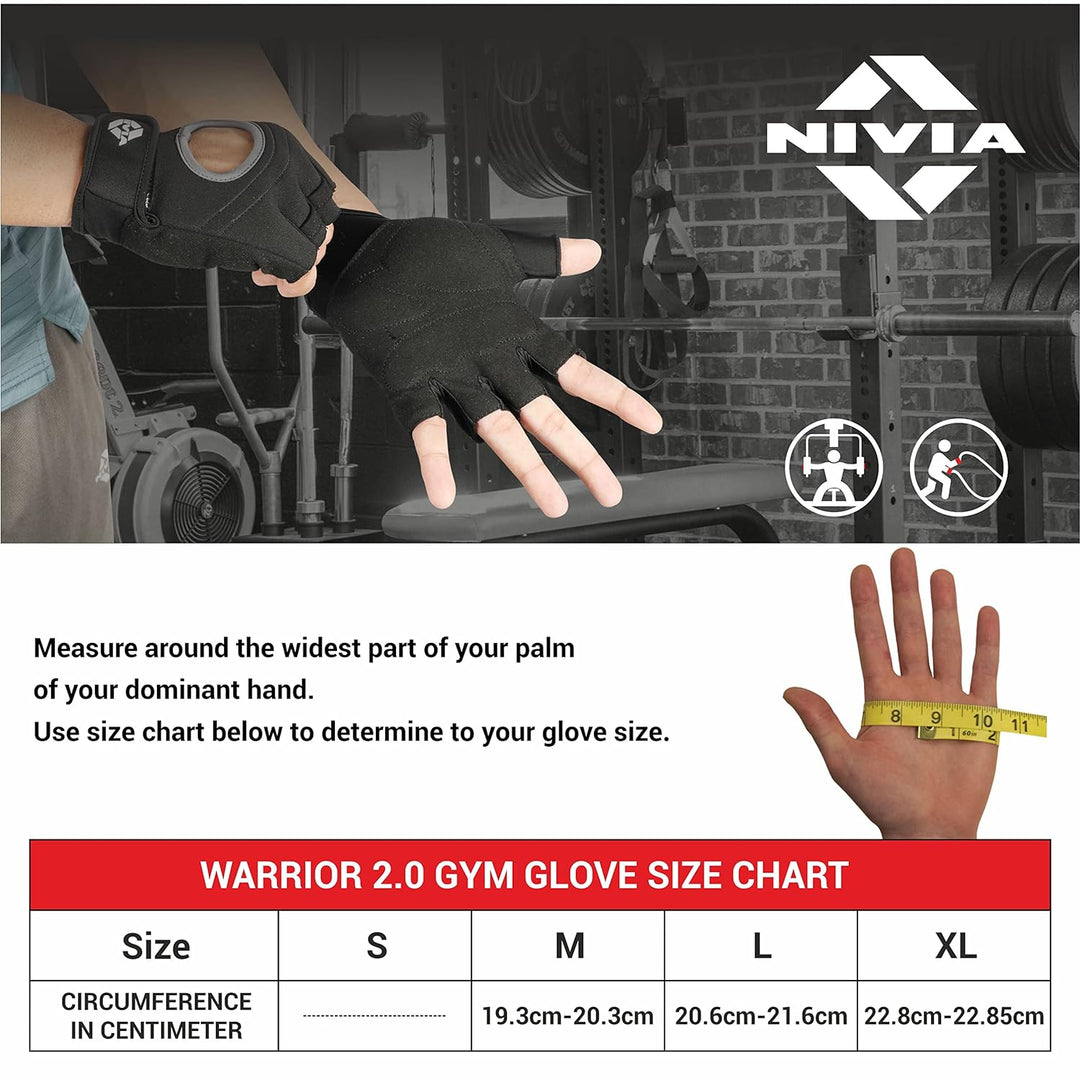 Nivia Men Warrior 2.0 Cross Training Gym Gloves,Perfect for Weight Lifting,Training,Gym Workout,Crossfit,Pull-ups,Bodybuilding,Neoprene Material with Hollow Cut,Strong Grip Gym Gloves,Large (Black)