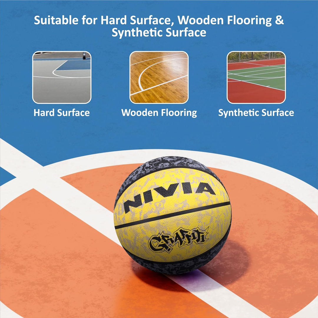 Nivia Graffiti Basketball/Material Rubber/Rubberized Moulded/Panel 8/Suitable for: Indoors Matches