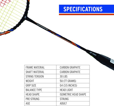 Yonex Nanoray Light 18i Strung Badminton Racket with Full Cover | Color: Black | Size:  One Size | Material: Graphite | For Unisex | Lightweight and Durable | High Tension Support | Isometric Head Shape | Slim Shaft | Maximum Comfort