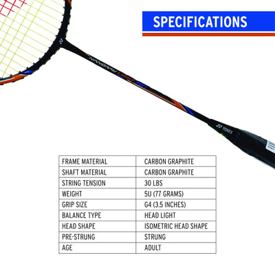 Yonex Nanoray Light 18i  Badminton Racquet | Color: Black | Size: G4-5U | Material: Graphite | With Full Cover | Ultra-Light Weight: 77 Gram | Tension: 30 Lbs | Nanoscience Technology | Isometric Head