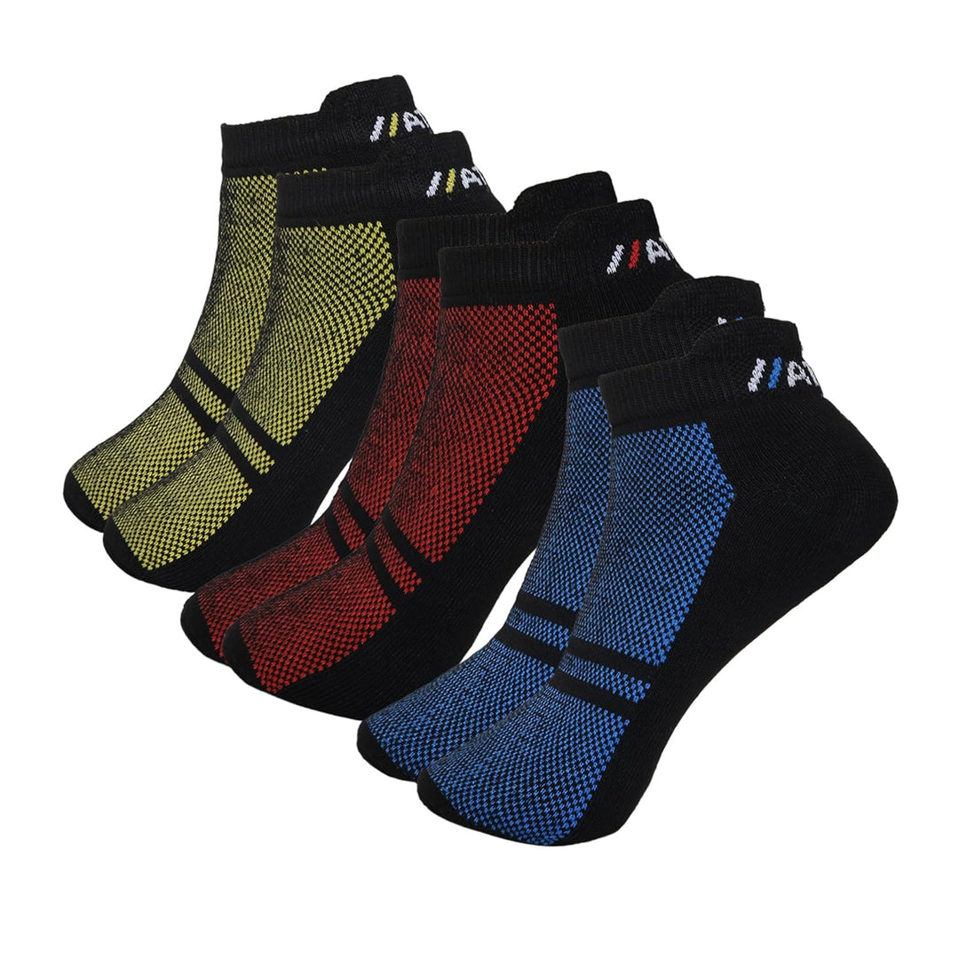 Ankle Socks For Men & Women - Low Cut Cushion Socks for Gym | Running | Badminton | Cycling- Multicolour - Free Size - Pack of 3
