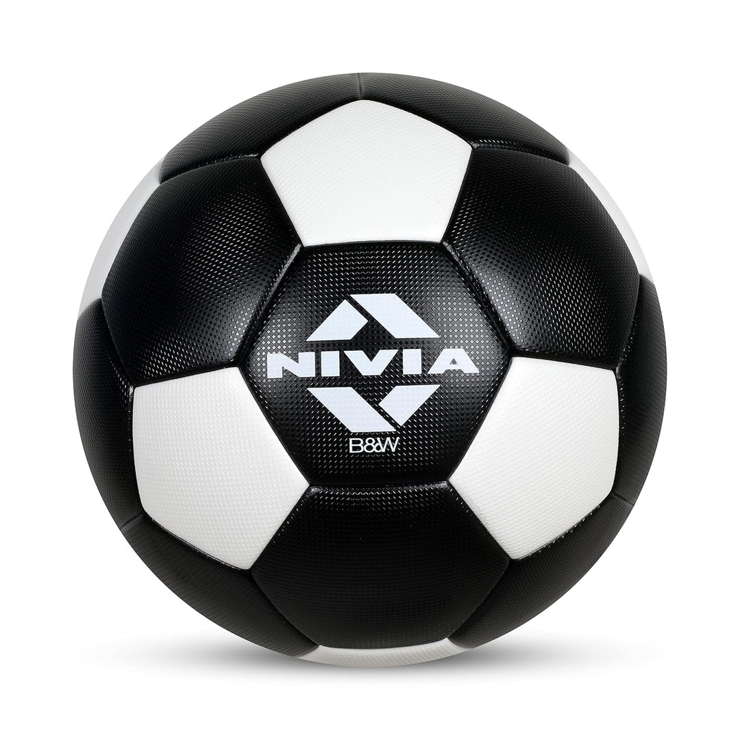 Nivia Football, B&W Football, PU Football, 32 Panels, Suitable for Soft & Wet Ground,Hard Ground,International Match Ball, Football for Men & Women Size-5 (Black)