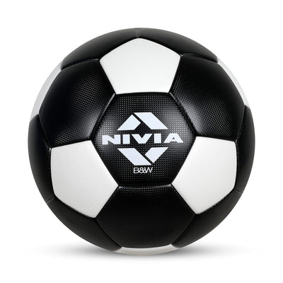 Nivia Football, B&W Football, PU Football, 32 Panels, Suitable for Soft & Wet Ground,Hard Ground,International Match Ball, Football for Men & Women Size-5 (Black)