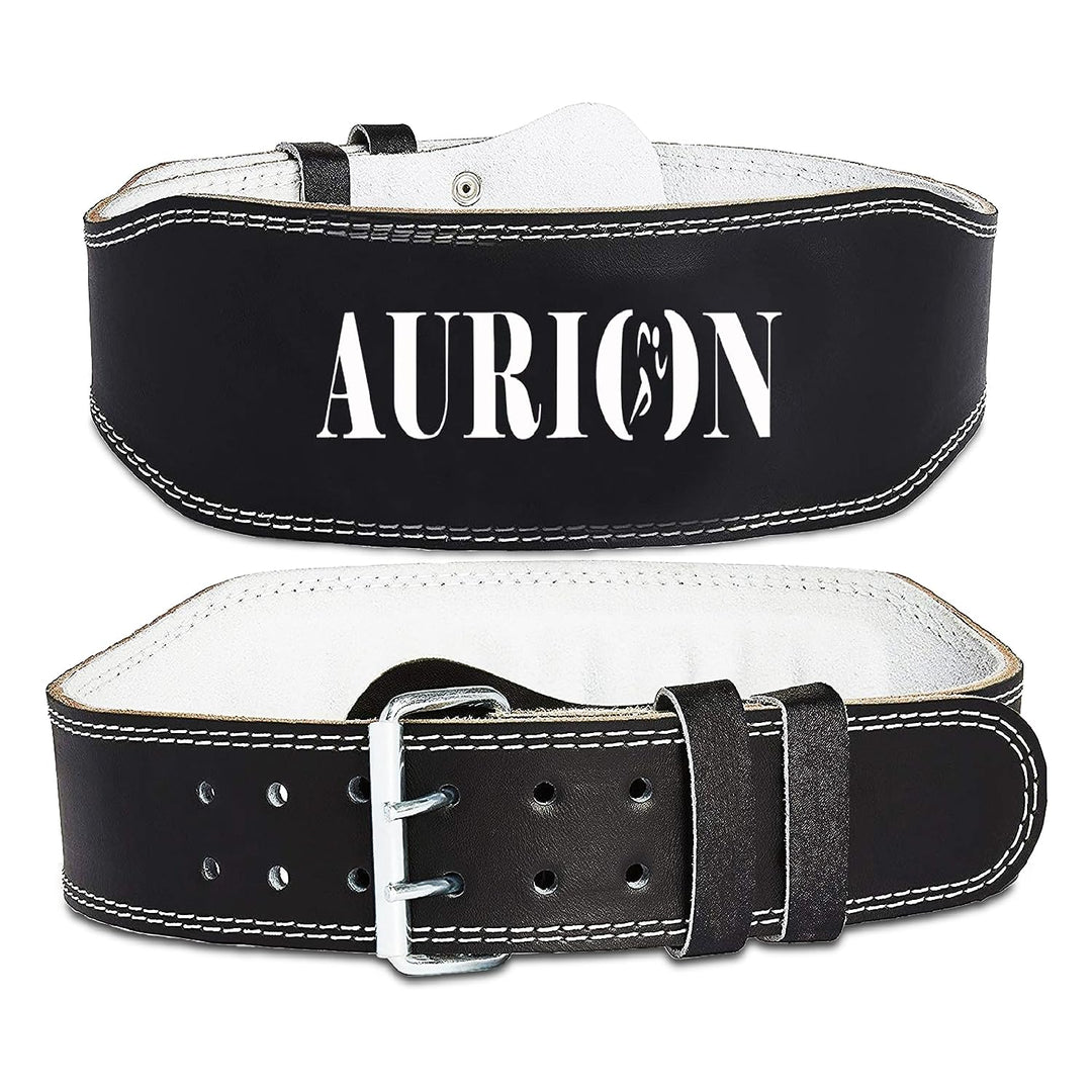 Aurion by 10Club Weight Lifting Gym Belt-Small | Leather Gym Belt for Workout with Padded Back Support | Dead Lift Belt - Black