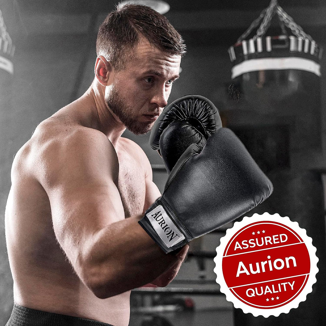 Aurion by 10Club Longlasting Faux Leather Pro Boxing Gloves - (Black | 10oz | 1pair) for Men and Women | Everlasting Boxing Gloves | Gym Equipment | Twin Punching Gloves | Sports Equipment | Kickboxing