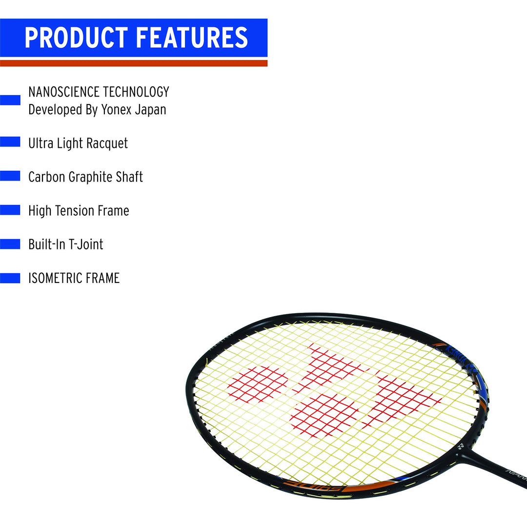 Yonex Nanoray Light 18i  Badminton Racquet | Color: Black | Size: G4-5U | Material: Graphite | With Full Cover | Ultra-Light Weight: 77 Gram | Tension: 30 Lbs | Nanoscience Technology | Isometric Head