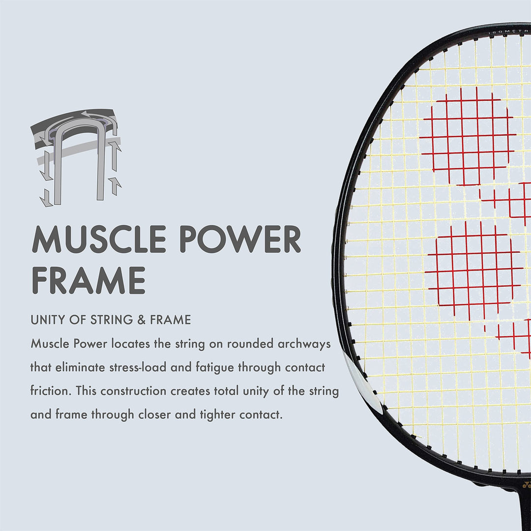 Yonex Muscle Power 29 Lite Badminton Racquet | Color: Black Grey | Size: G4 | Material: Graphite | Weight: 85-89.9 grams | Tension: 30 lbs| Grip Size: 3 3/4 inche | For Intermediate | Isometric Shape