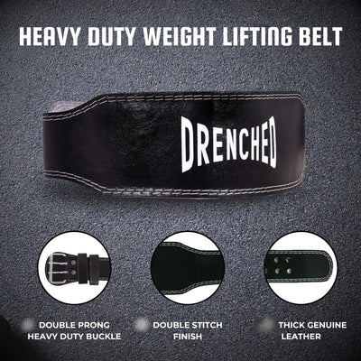 DRENCHED Weight Lifting Leather Belt for Men & Women-Large(4 inch Width)|Workout Gym Belt for Functional Fitness & Olympic Lifting Athletes | Support for Squat & Deadlift Training Belt | Black