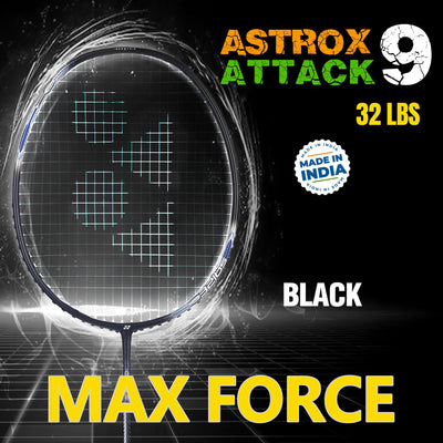 Yonex Graphite Badminton Racquet Astrox Attack 9 Black G4 4U(80Gms-32Lbs)(Made in India)