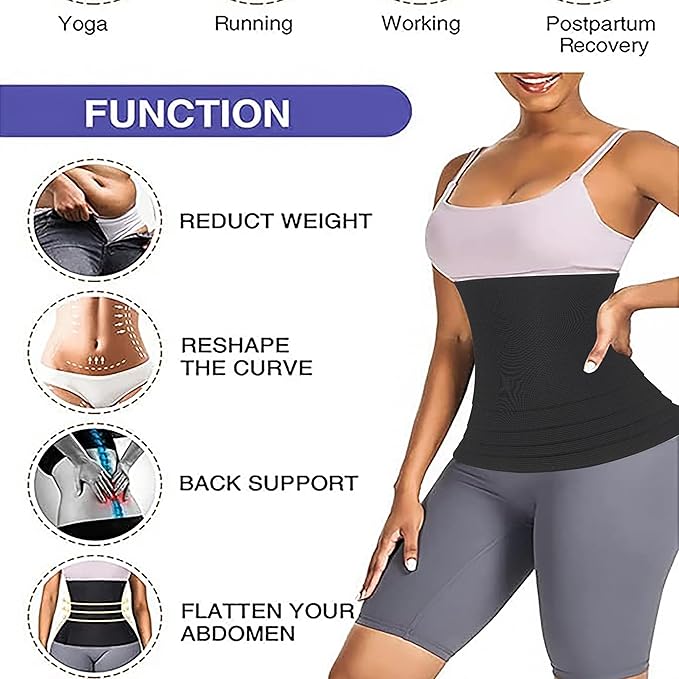 ALYV Tummy Tucker Women Belly Fat (Black) Body Postpartum Belt After Delivery Waist Trainer Waist Belt Elastic Band Weight Loss Flat Belly Belt