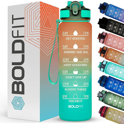 Boldfit 1 Litre Sipper Bottle For Adults, Kids Unbreakable Motivational Water Bottle Time Mark Sipper With Straw-Time For Office School Home Water Bottle for Kids -(Ombre Green Orange)