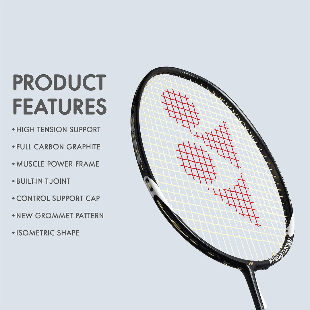 Yonex Muscle Power 29 Lite Badminton Racquet | Color: Black Grey | Size: G4 | Material: Graphite | Weight: 85-89.9 grams | Tension: 30 lbs| Grip Size: 3 3/4 inche | For Intermediate | Isometric Shape