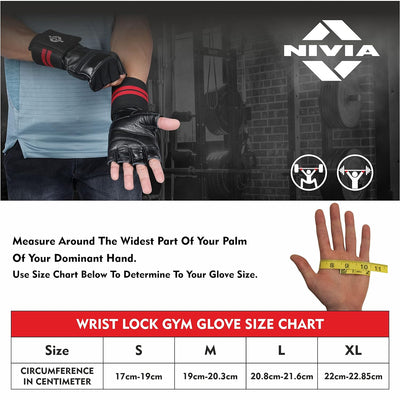 Nivia Wristlock Weightlifting Gloves -Genuine Leather with 3" Designed for Weight Lifting/Fitness & Gym/Hook and Loop Closure for Tight Firm Fit (Large) - Black
