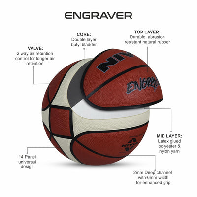 Nivia Nylon Engraver Basketball , Size : 7 , Material : Rubber , Color: Multicolor