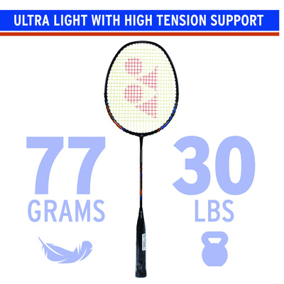 Yonex Nanoray Light 18i  Badminton Racquet | Color: Black | Size: G4-5U | Material: Graphite | With Full Cover | Ultra-Light Weight: 77 Gram | Tension: 30 Lbs | Nanoscience Technology | Isometric Head