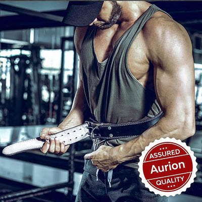 Aurion by 10Club Weight Lifting Gym Belt-Small | Leather Gym Belt for Workout with Padded Back Support | Dead Lift Belt - Black