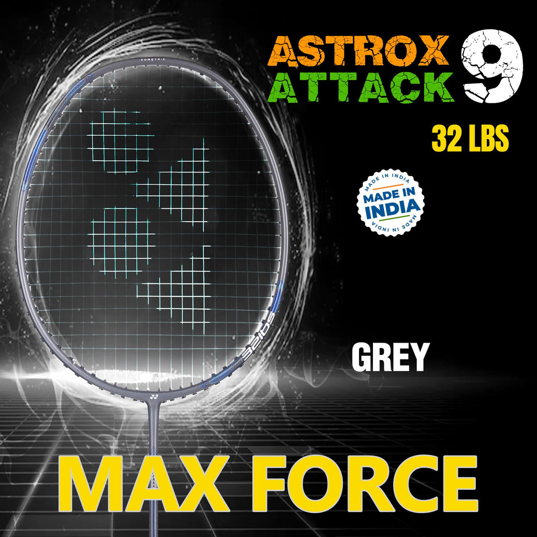 Yonex Badminton Racquet Astrox Attack 9 Gun Metal Grey G4 4U(80GMS-32LBS)(Made in India)