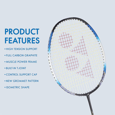 YONEX Muscle Power 22LT Strung Badminton Racket with Full Cover | Color: Black/Blue | Size:  One Size | Material: Graphite | 83 Grams | For Unisex | Lightweight and Durable | High Tension Support | Isometric Head Shape | Slim Shaft | Maximum Comfort