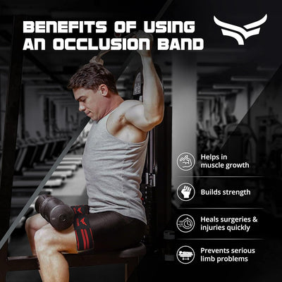 Combo Pack - 2 BFR (Blood Flow Restriction) Workout Bands for Arms & 2 BFR Bands for Legs or Glutes | Strengthen Muscles Without Lifting Heavy Weights (Set of 4 | Red & Black)