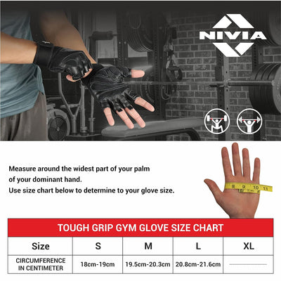 Nivia Tough Grip Sports Gloves Grained sued Leather/Long Neoprene Strap/Sport, Gym & Fitness Hand Gloves for Men (Black,S)